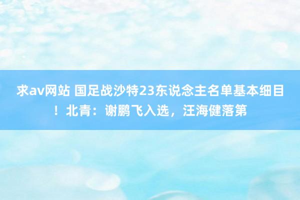 求av网站 国足战沙特23东说念主名单基本细目！北青：谢鹏飞入选，汪海健落第