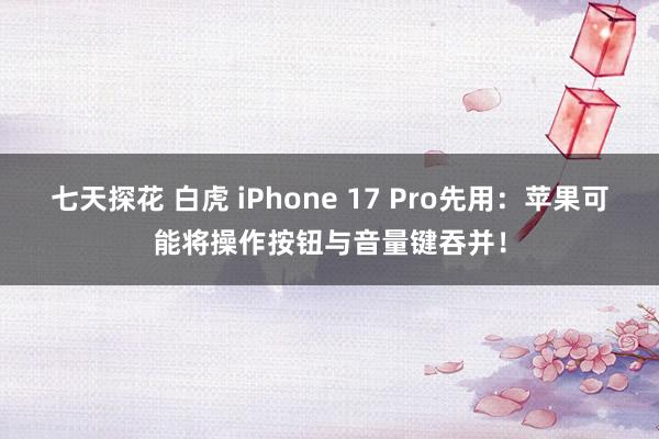 七天探花 白虎 iPhone 17 Pro先用：苹果可能将操作按钮与音量键吞并！