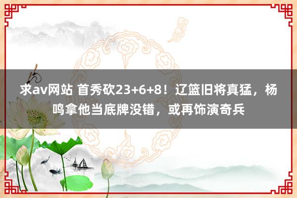 求av网站 首秀砍23+6+8！辽篮旧将真猛，杨鸣拿他当底牌没错，或再饰演奇兵