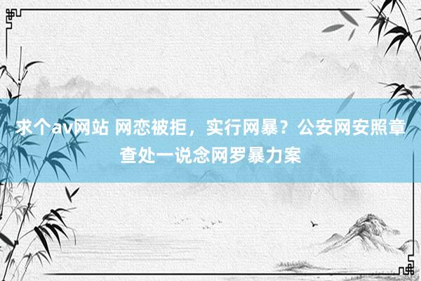 求个av网站 网恋被拒，实行网暴？公安网安照章查处一说念网罗暴力案