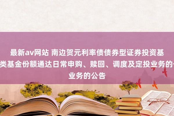 最新av网站 南边贺元利率债债券型证券投资基金D类基金份额通达日常申购、赎回、调度及定投业务的公告