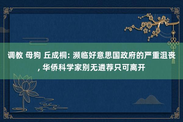 调教 母狗 丘成桐: 濒临好意思国政府的严重沮丧， 华侨科学家别无遴荐只可离开