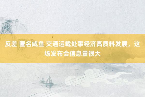 反差 匿名咸鱼 交通运载处事经济高质料发展，这场发布会信息量很大